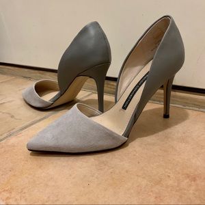 French Connection grey suede and leather heels